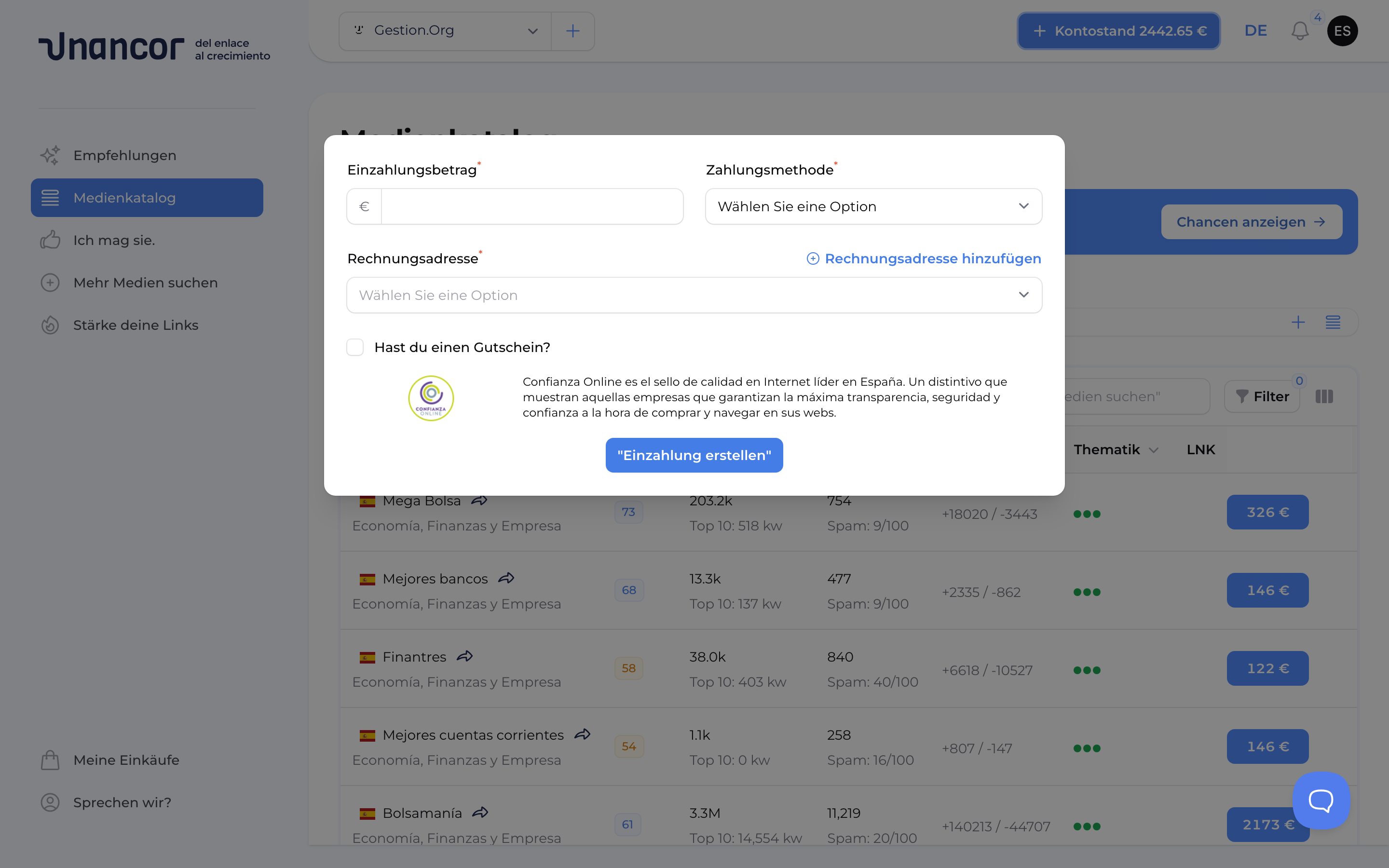 Laden Sie Guthaben auf Ihr Konto