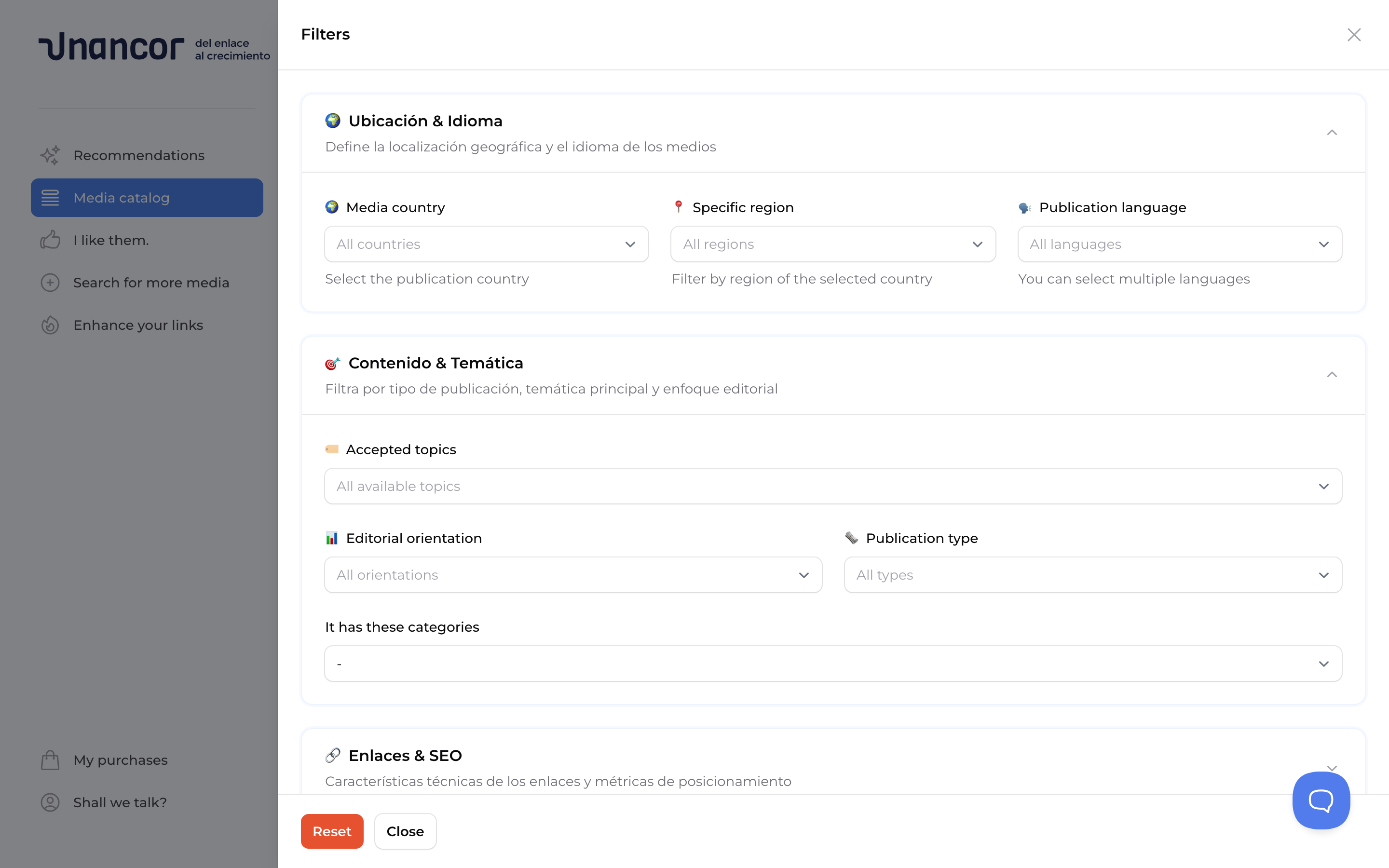 Explore the media catalog - Filters