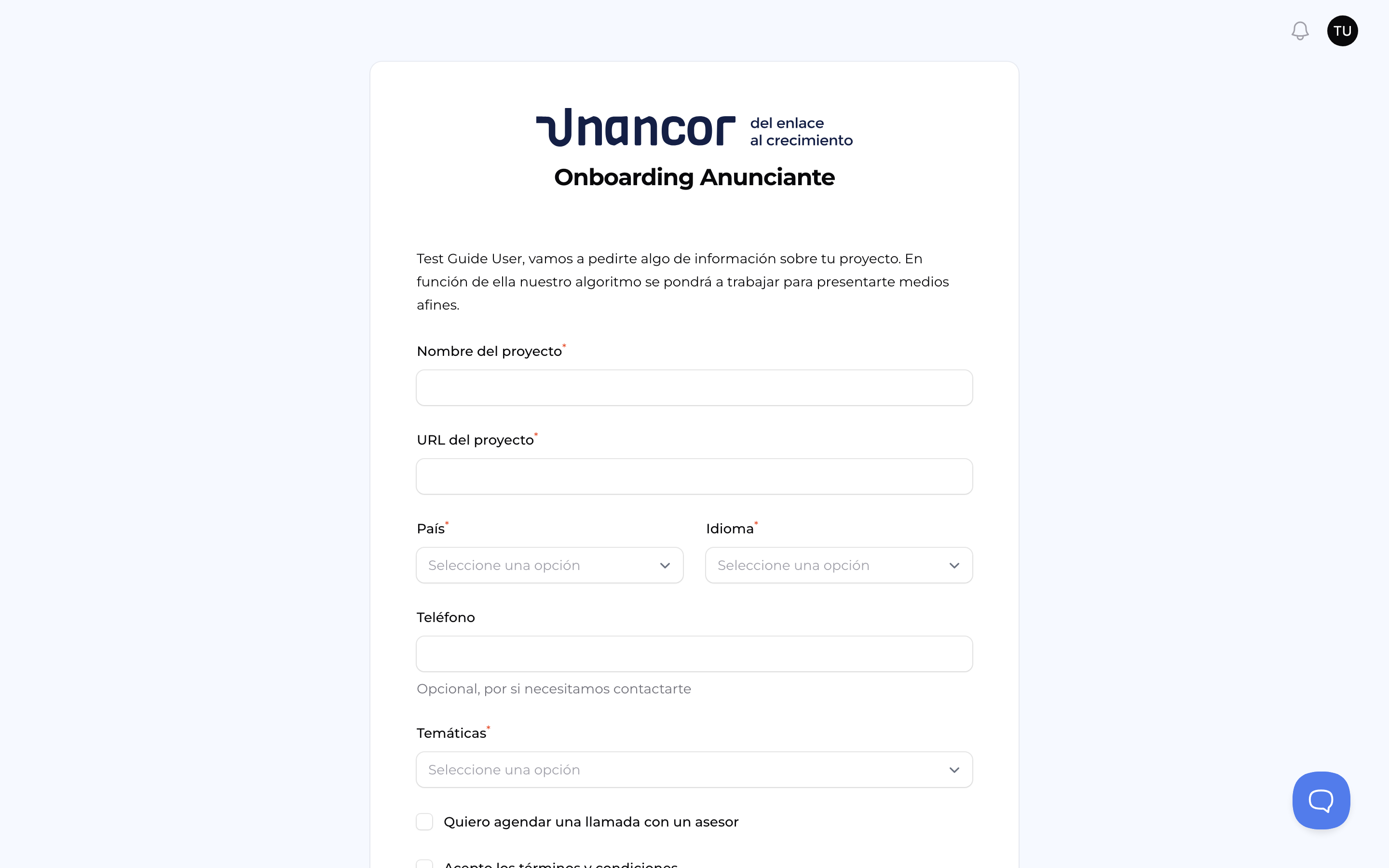 Regístrate y crea tu proyecto