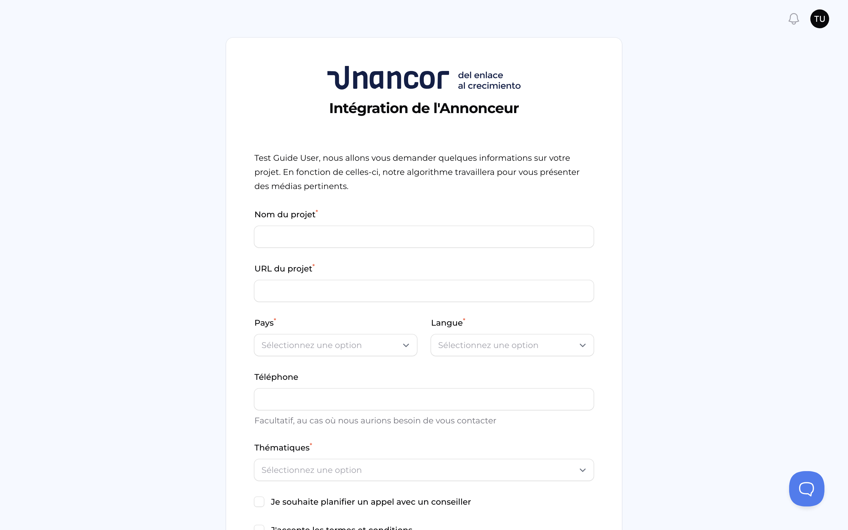Inscrivez-vous et créez votre projet