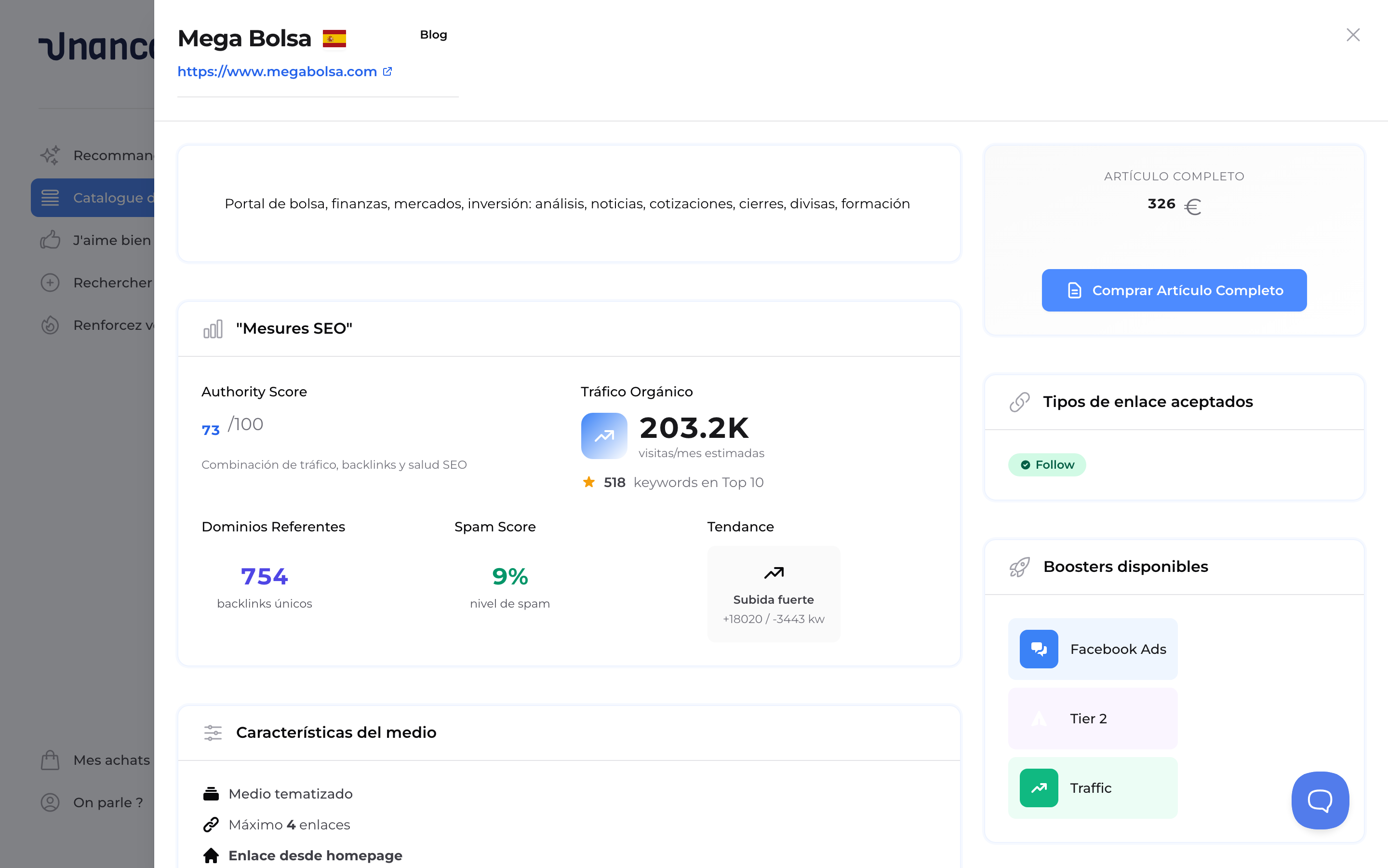 Choisissez un média et achetez votre lien