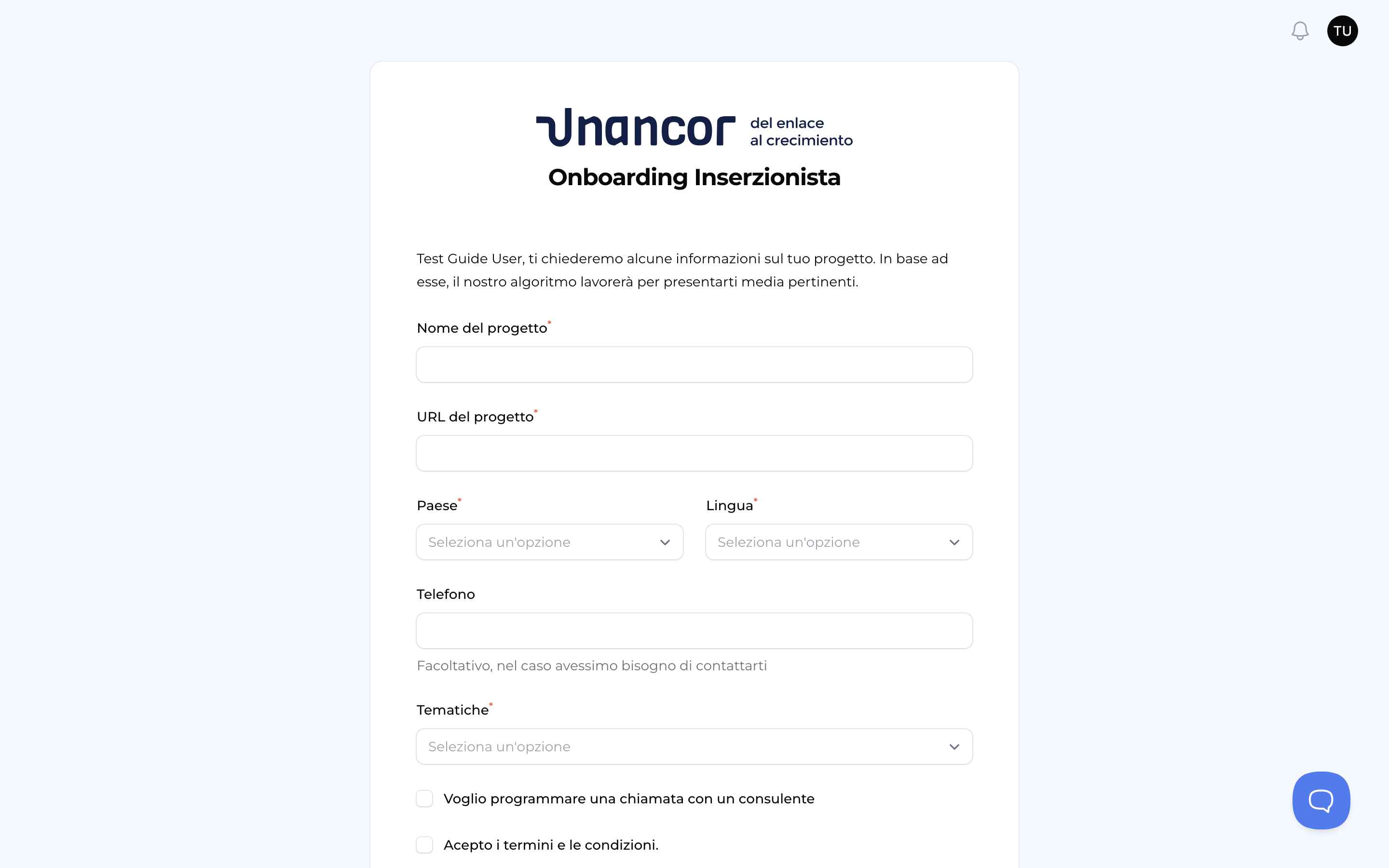 Registrati e crea il tuo progetto