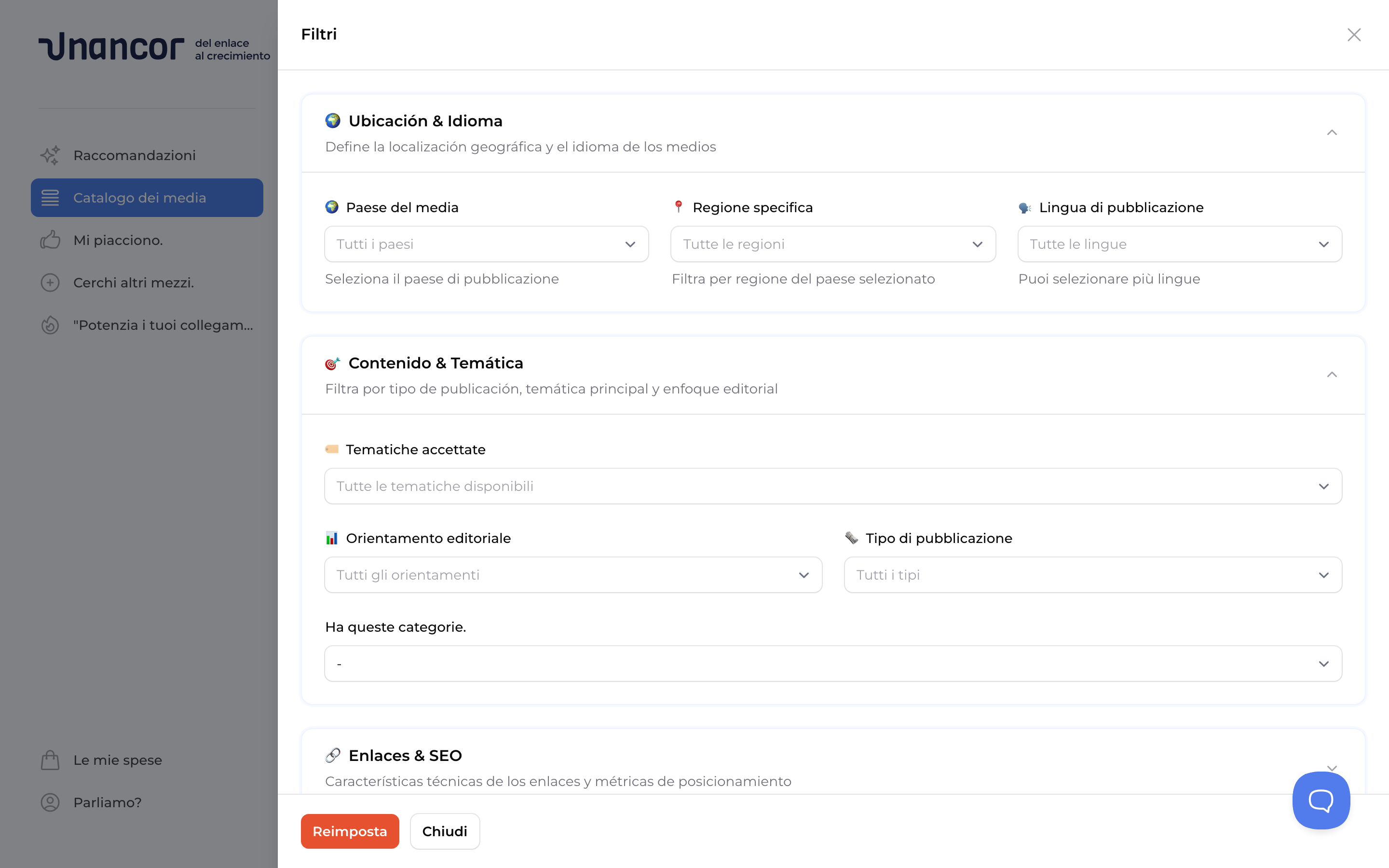 Esplora il catalogo dei media - Filters