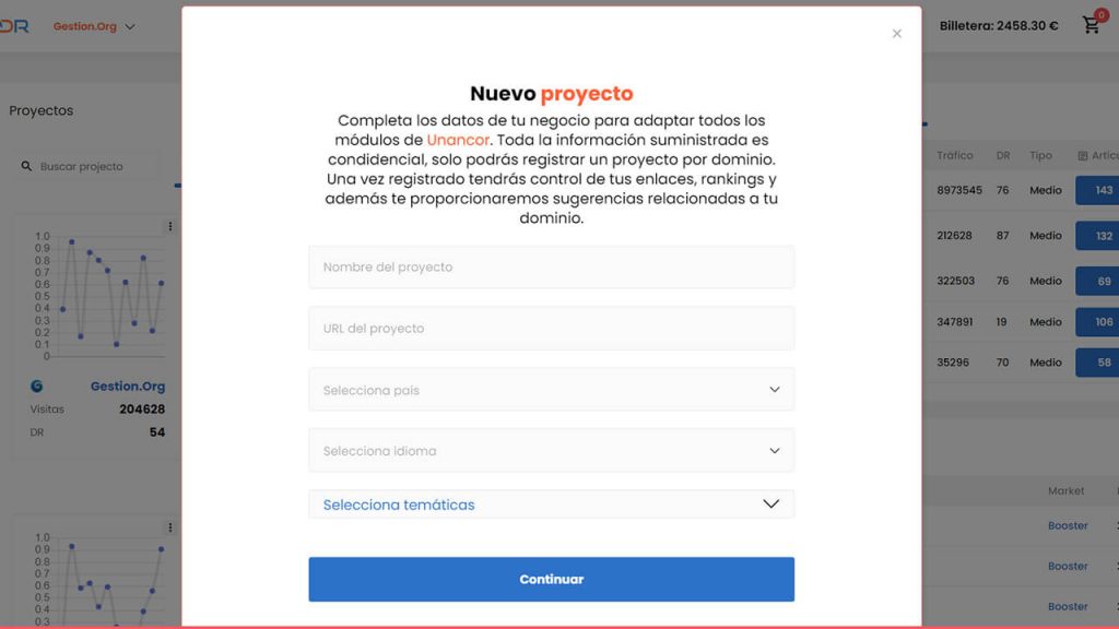 nuevo proyecto unancor