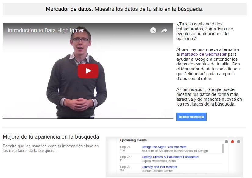 Marcador de datos en Google Search Console