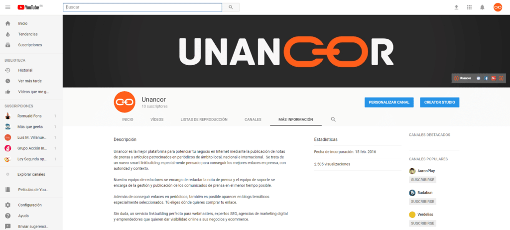optimizar canal youtube