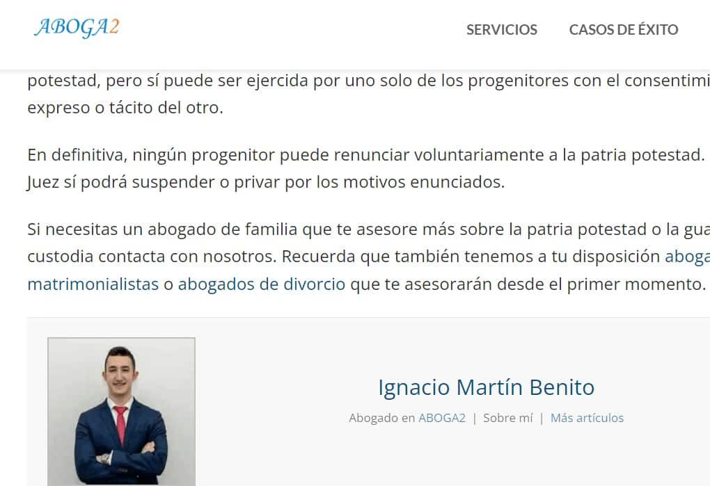 Biografía del abogado Ignacio Martín Benito. Aparece un texto describiendo su trayectoria profesional, una imagen de él, el nombre y número de colegiado.
